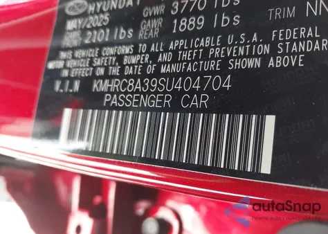 2025 Hyundai Venue Sel из США, поврежденный, VIN KMHRC8A39SU404704